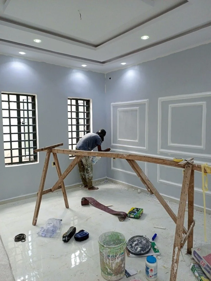 Interior room during painting and finishing work